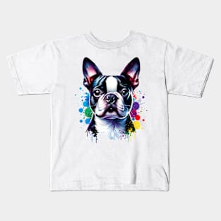 Watercolor Boston Terrier Kids T-Shirt